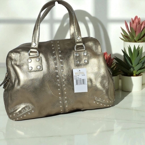 VINTAGE MICHAEL KORS BAG GOLD BRONZE ASTOR LARGE SATCHEL LEATHER PURSE METALLIC - Picture 1 of 16